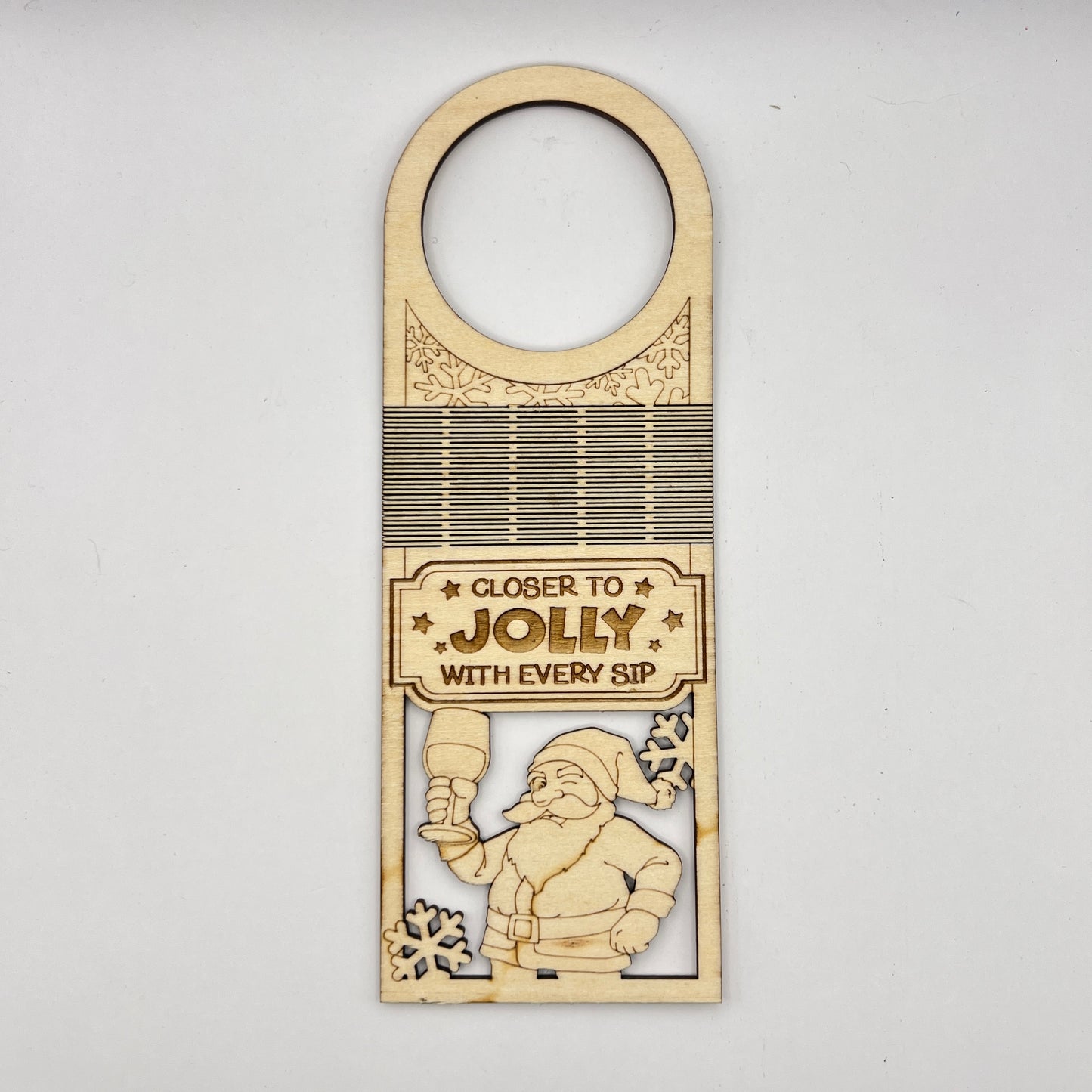 "Closer to Jolly with every Sip" Wooden Gift Wine Tag