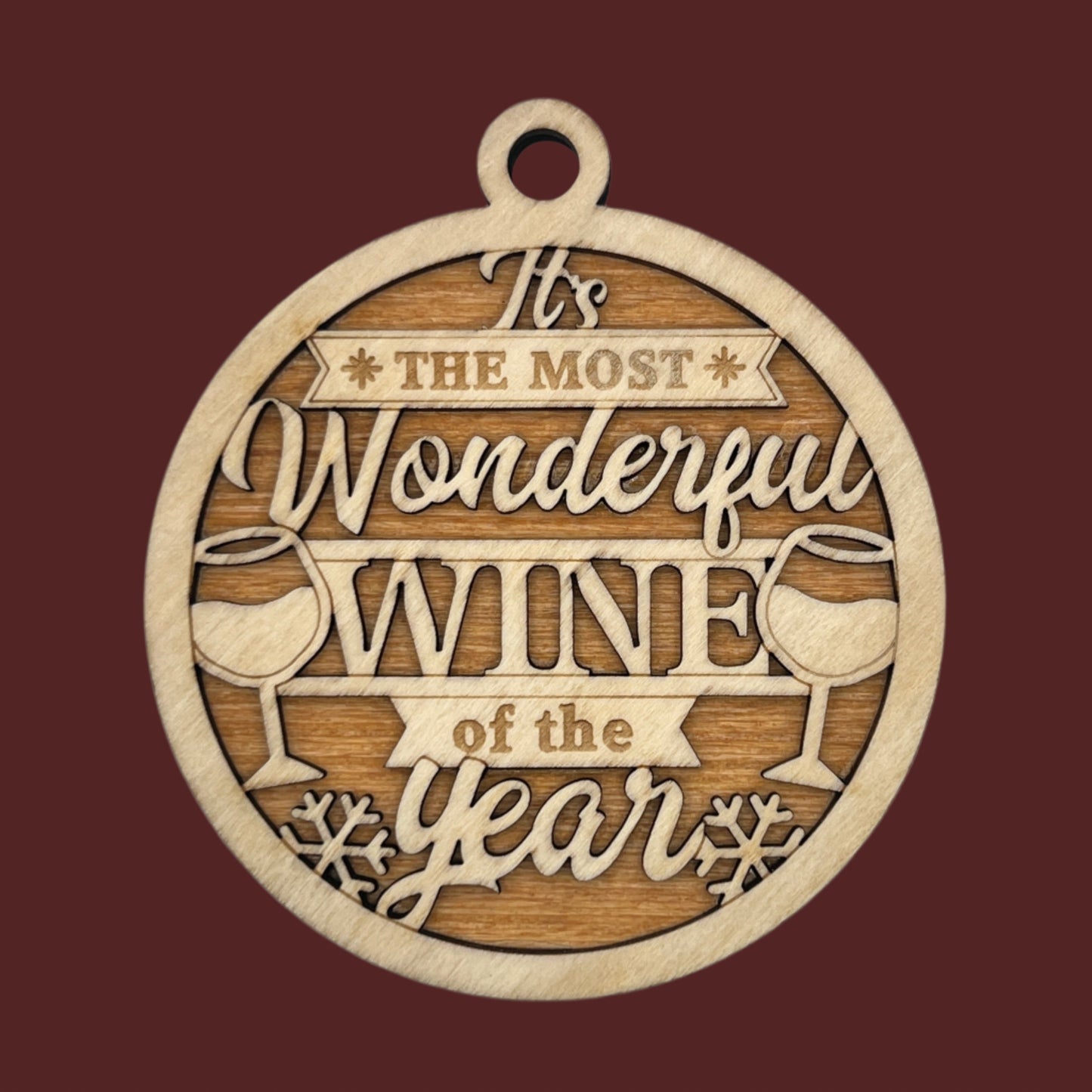"Christmas Time is Better with Wine" Wooden Layered Ornament / Magnet / Coaster