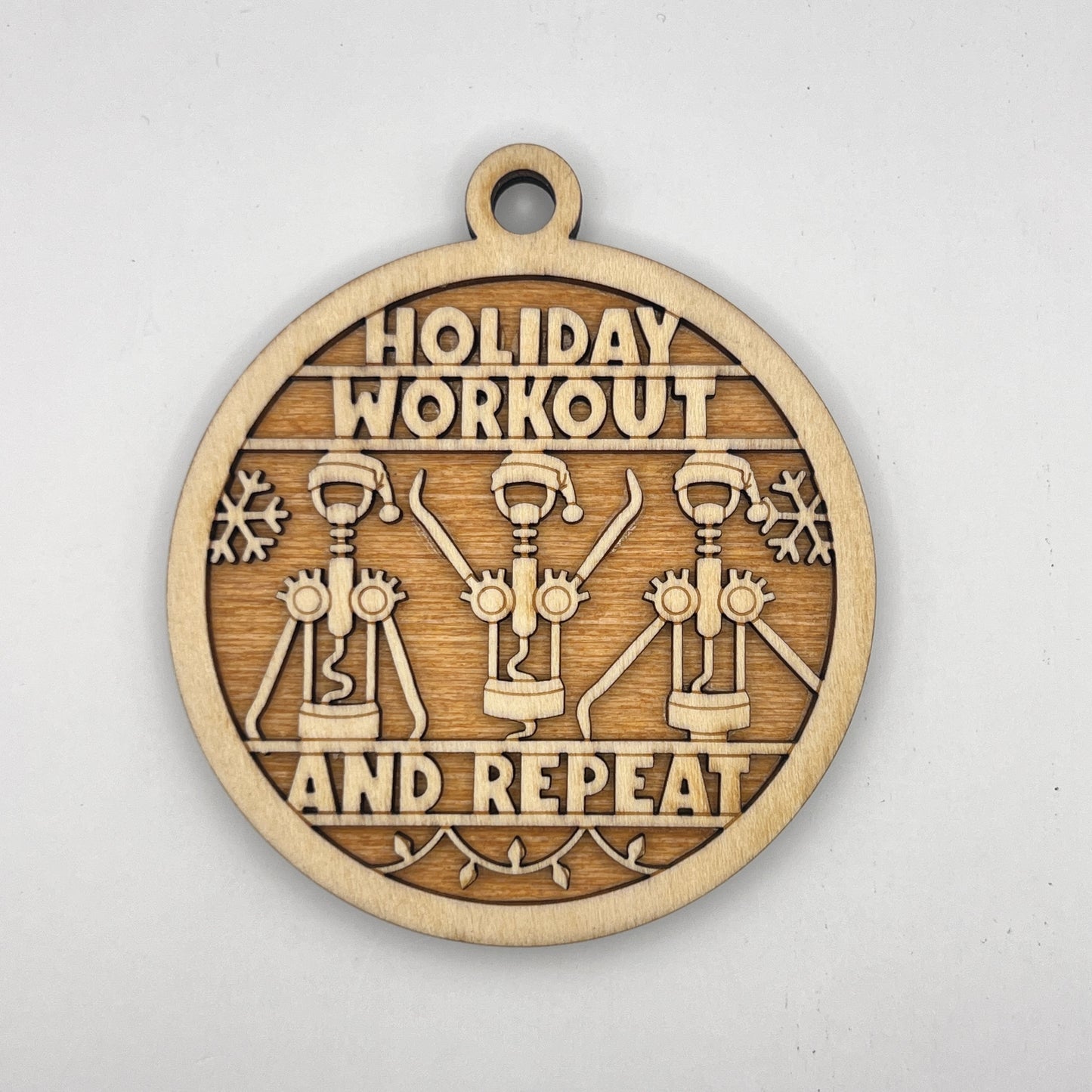 "Holiday Workout and Repeat" Wooden Layered Ornament / Magnet / Coaster