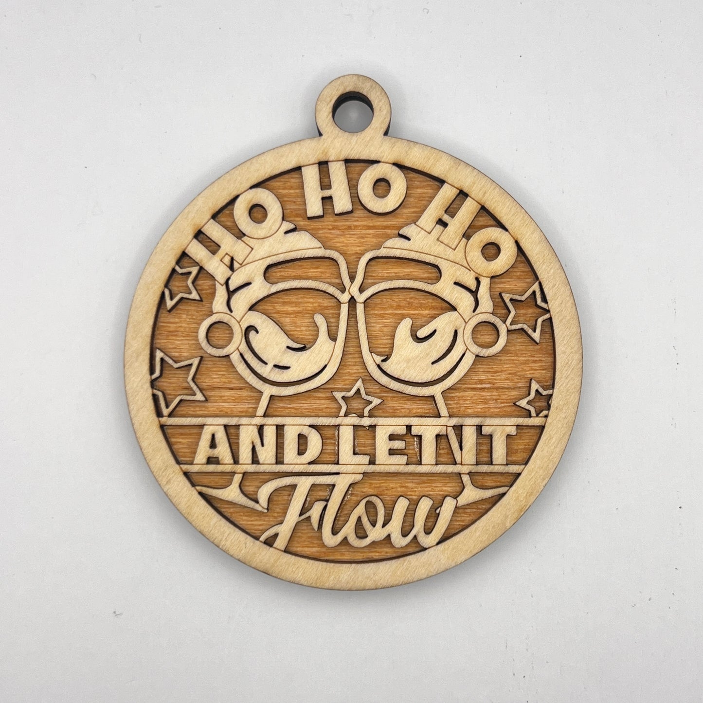 "HO, HO, HO and let it Flow" Wooden Layered Ornament / Magnet / Coaster