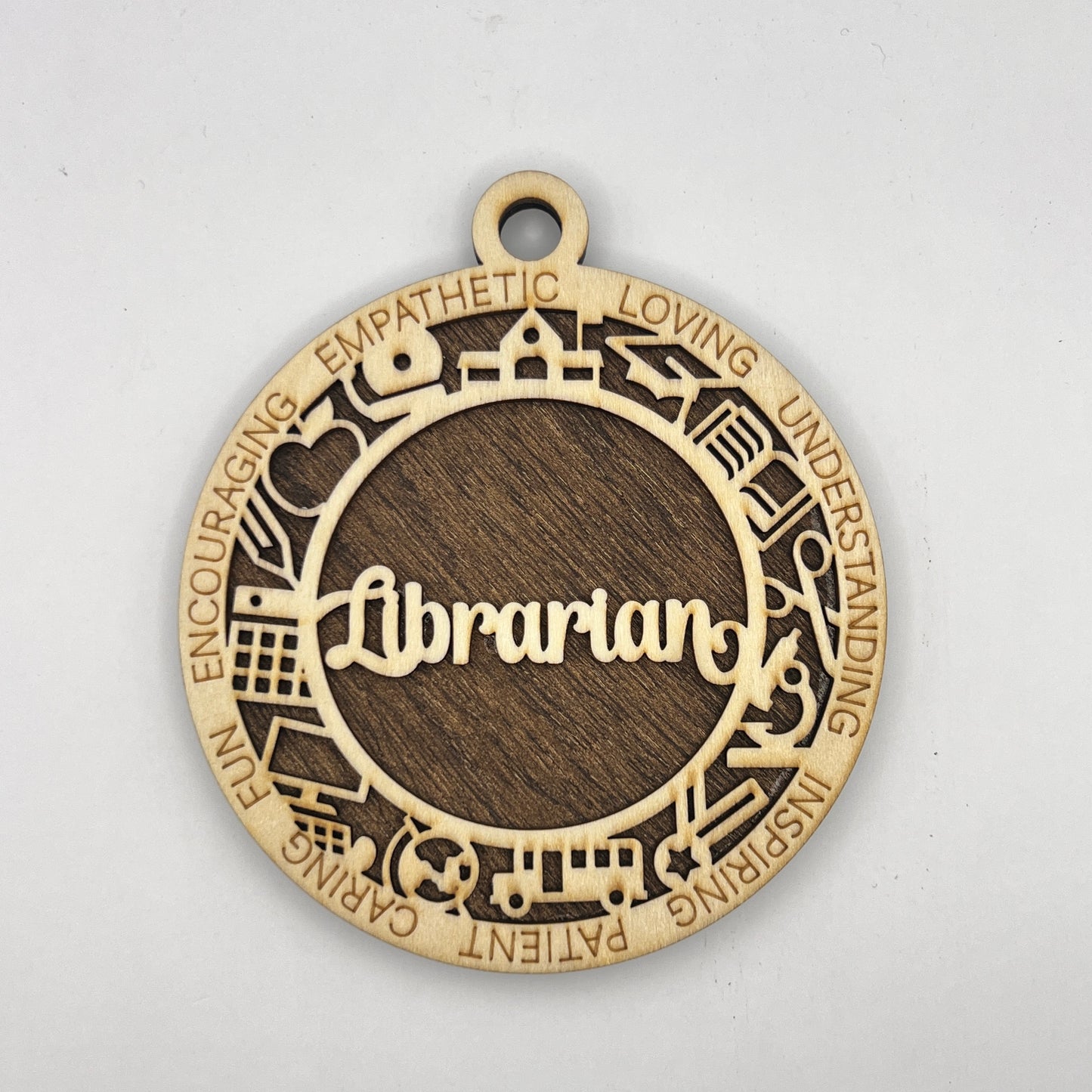 "Librarian" Wooden Layered Ornament / Magnet / Coaster