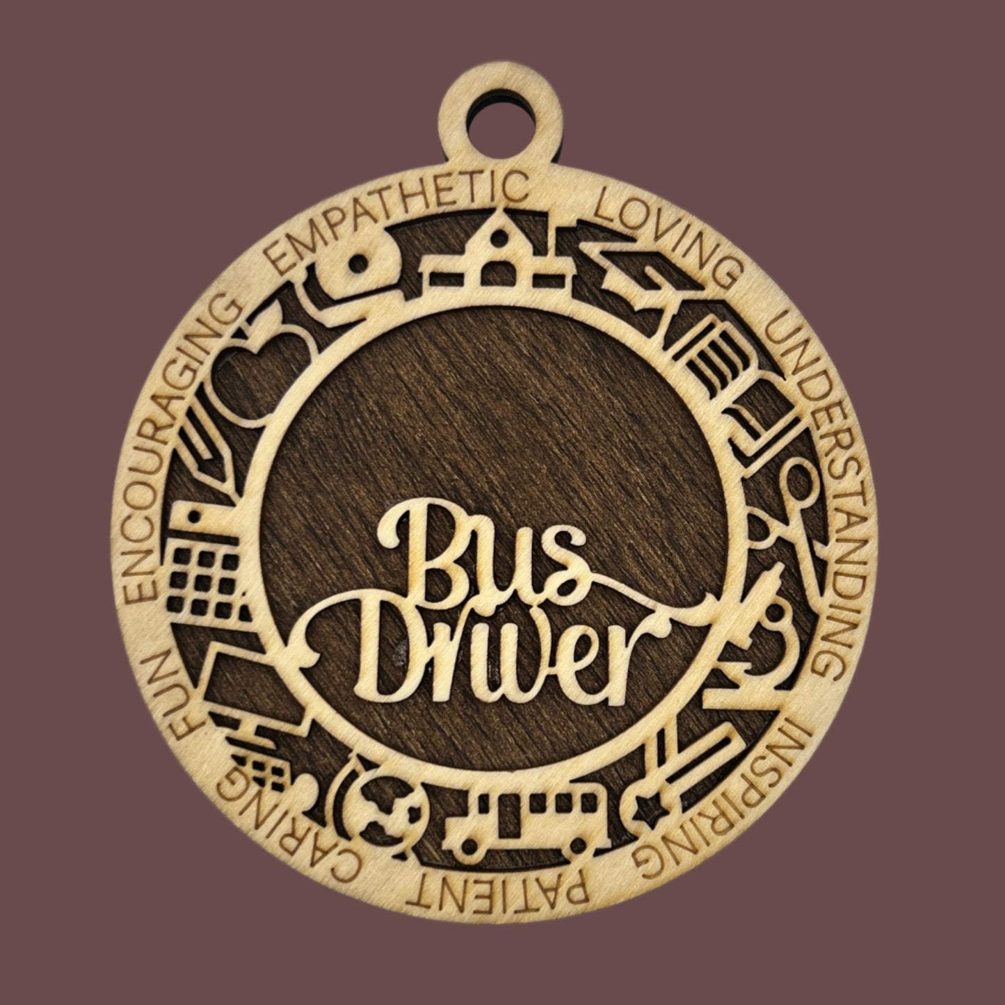 "Bus Driver" Wooden Layered Ornament / Magnet / Coaster