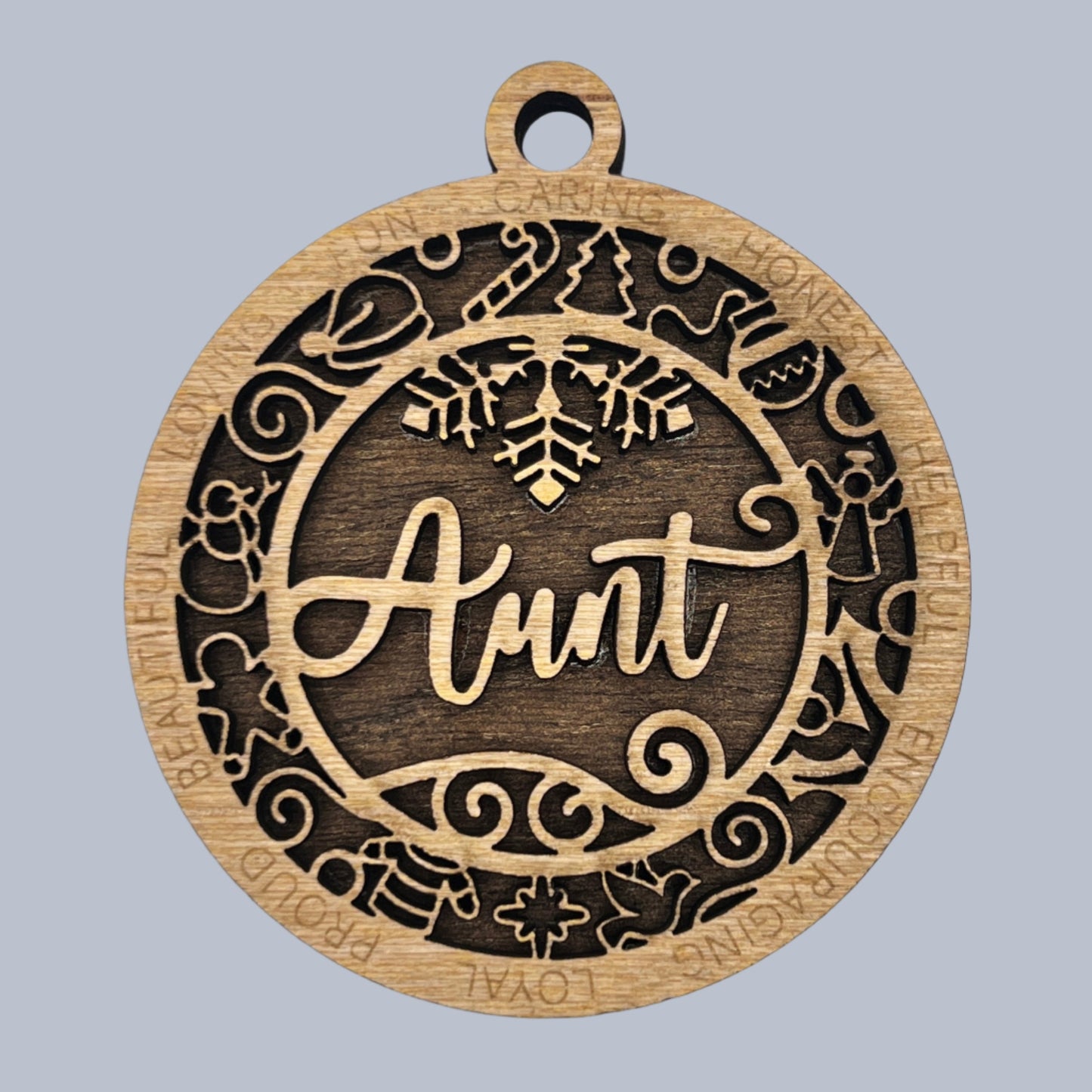 "Aunt" Wooden Layered Ornament / Magnet / Coaster