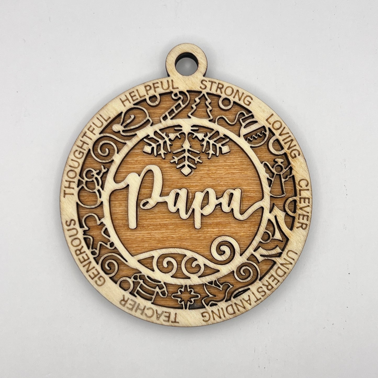 "Papa" Wooden Layered Ornament / Magnet / Coaster
