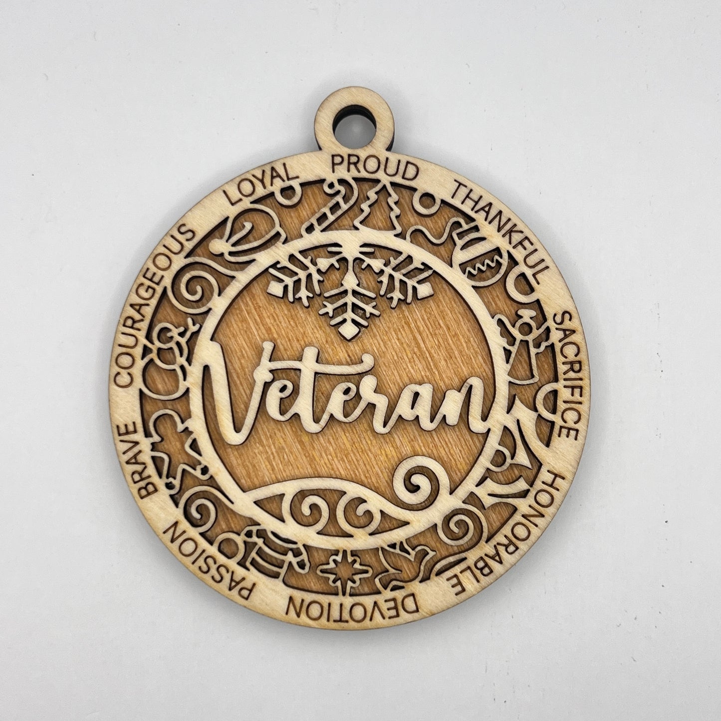 "Veteran" Wooden Layered Ornament / Magnet / Coaster