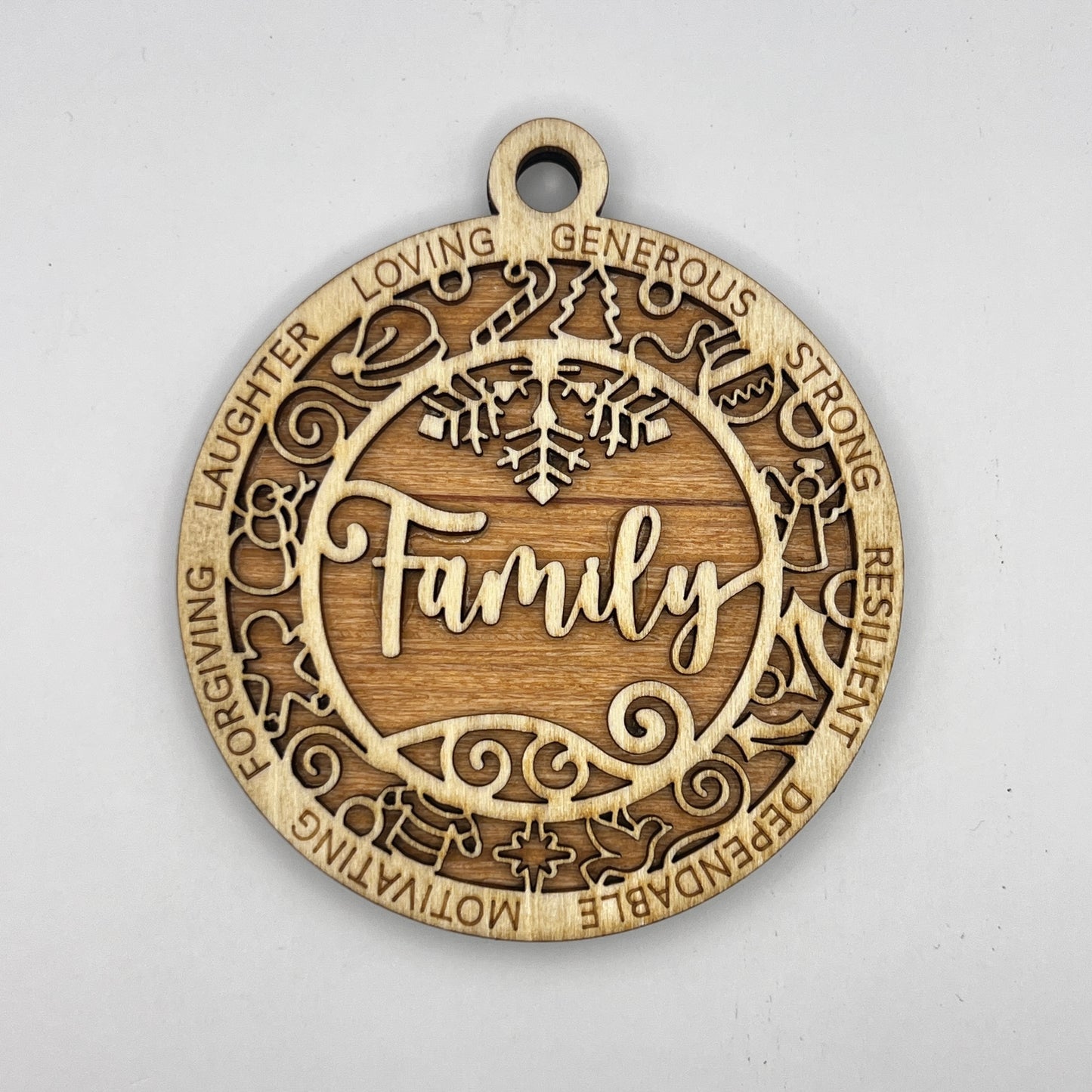 "Family" Wooden Layered Ornament / Magnet / Coaster