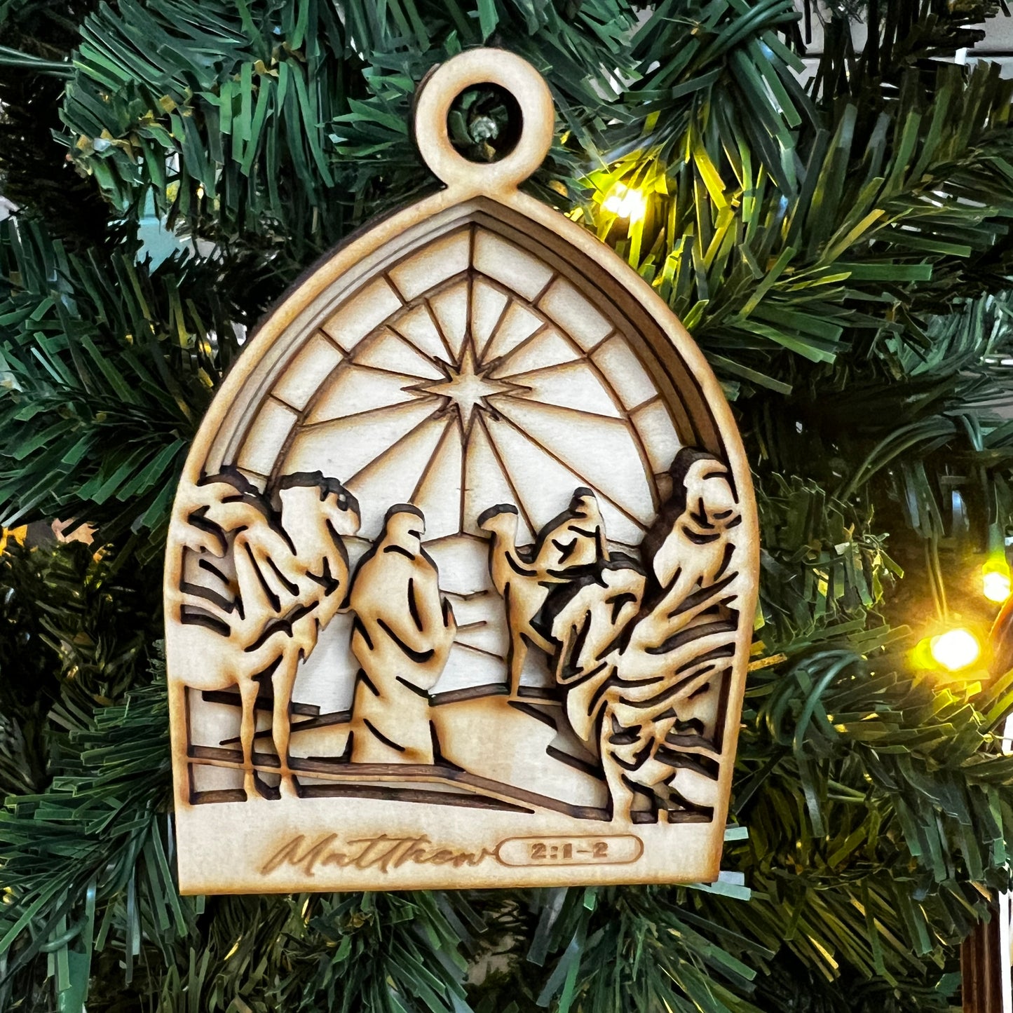 "Three Kings Journey : Matthew 2:1-2" Arched Wooden Layered Ornament