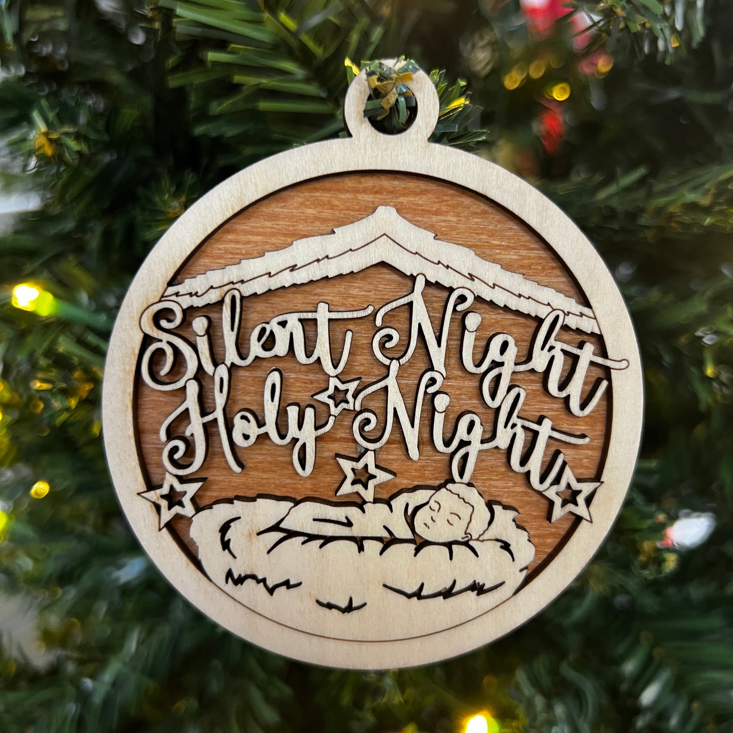 "Silent Night, Holy Night" Wooden Layered Ornament / Magnet / Coaster