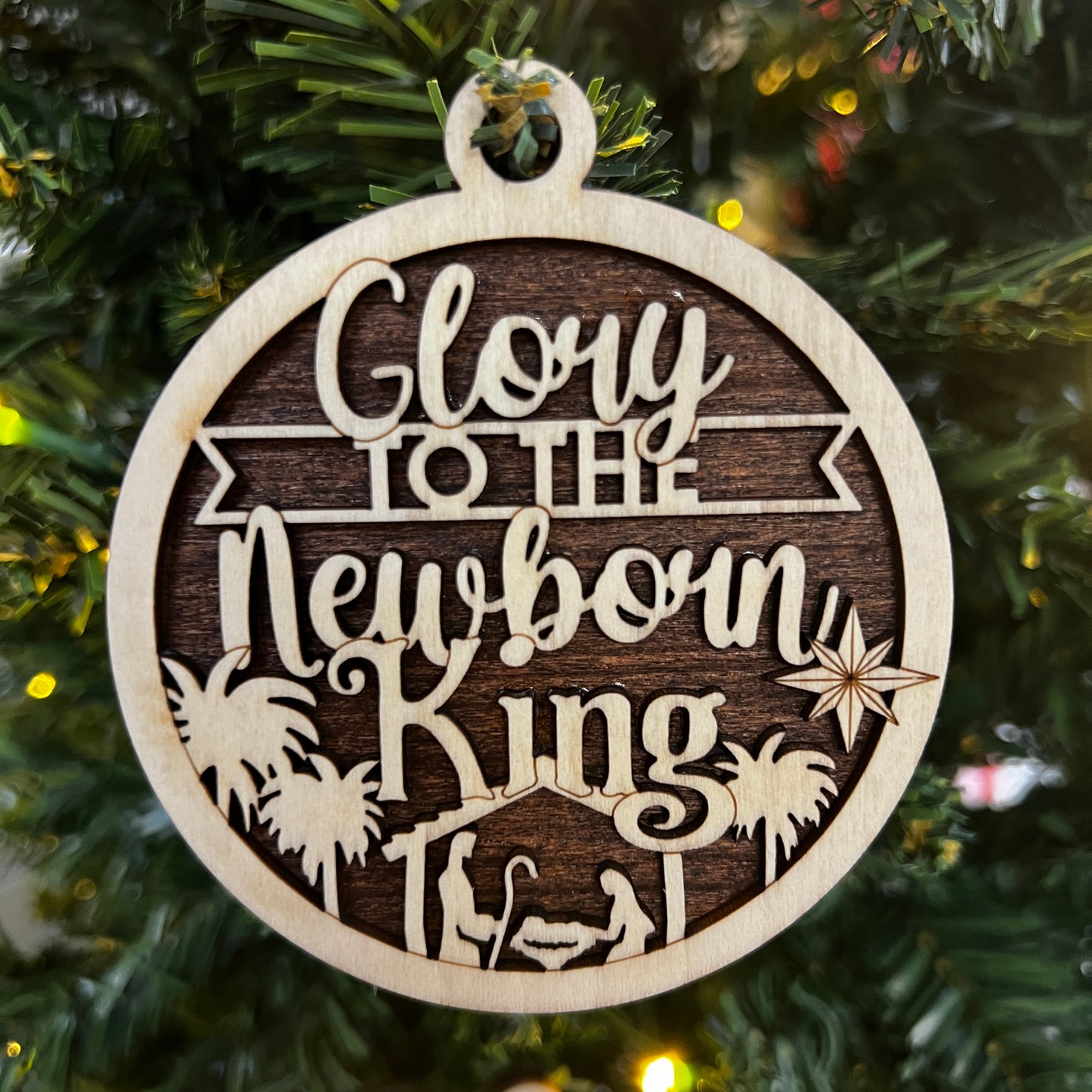 "Glory to the Newborn King" Wooden Layered Ornament / Magnet / Coaster