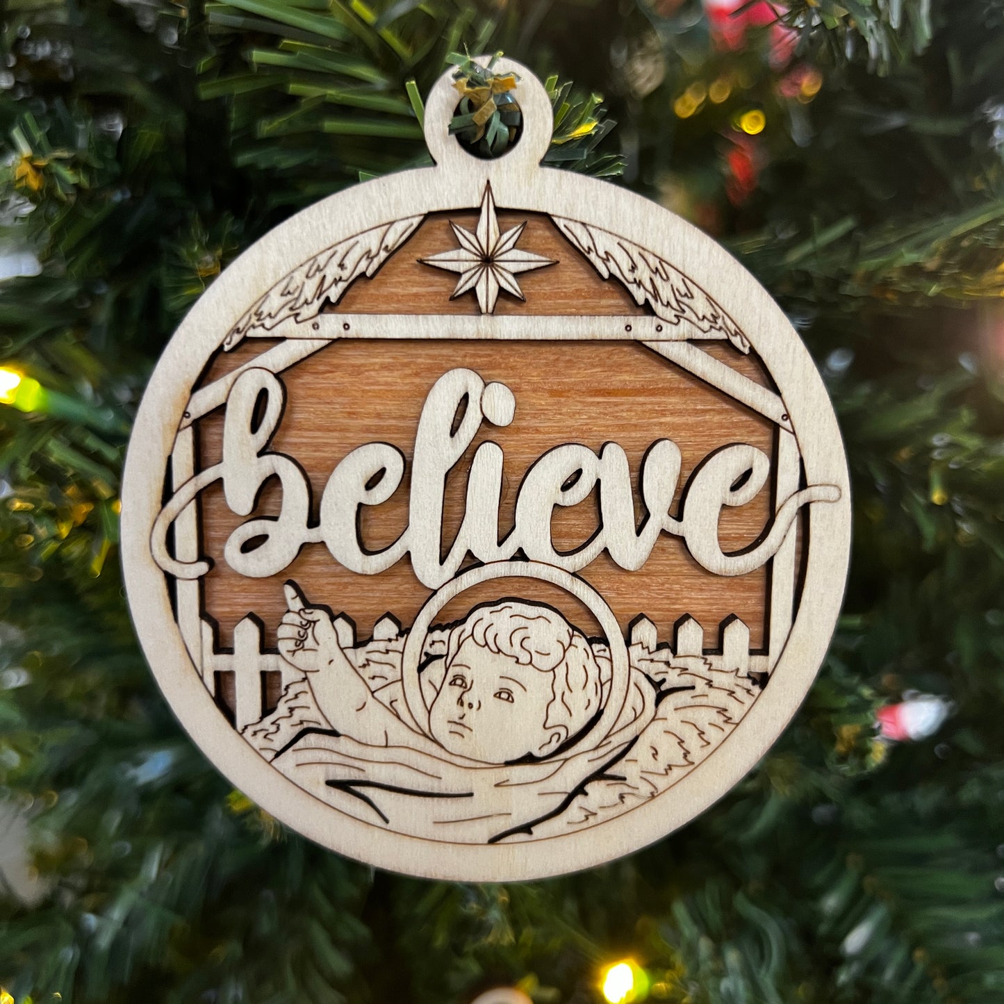"Believe" Wooden Layered Ornament / Magnet / Coaster