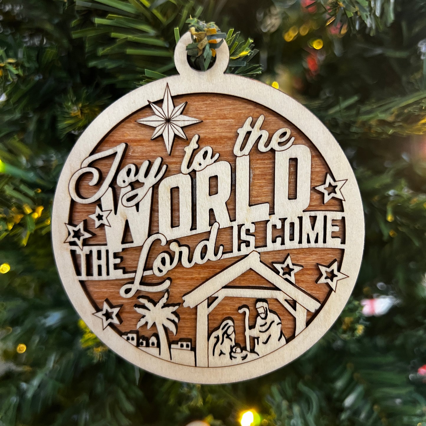 "Joy to the World The Lord is Come" Wooden Layered Ornament / Magnet / Coaster