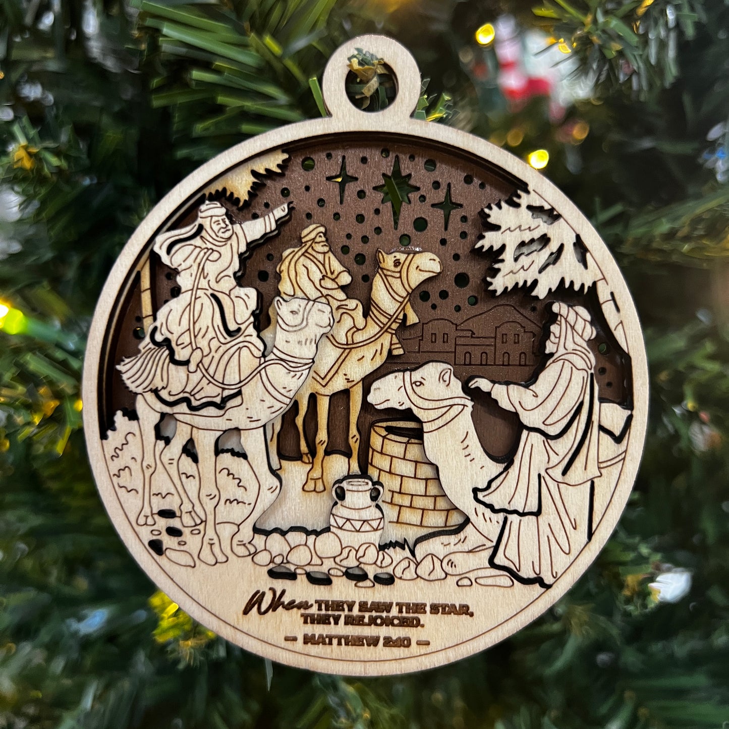 "When they saw the star, they rejoiced" Wooden Layered Ornament / Magnet / Coaster