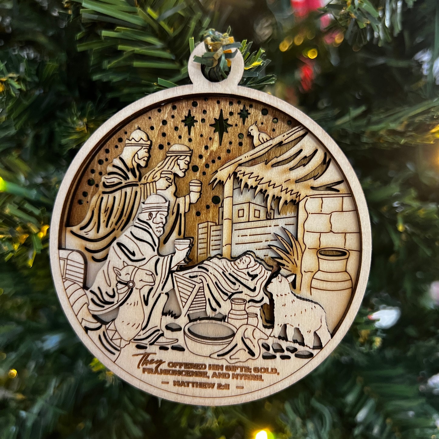 "They offered him gifts..." Wooden Layered Ornament / Magnet / Coaster