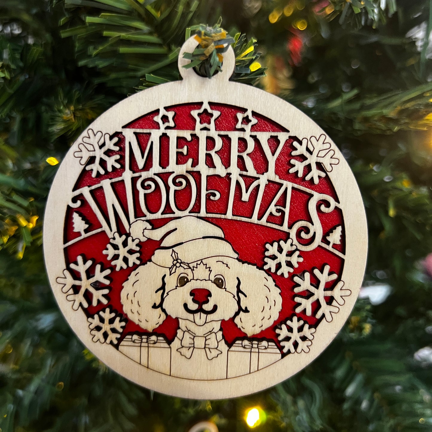 "Merry Woofmas" Pawsome Wooden Layered Ornament