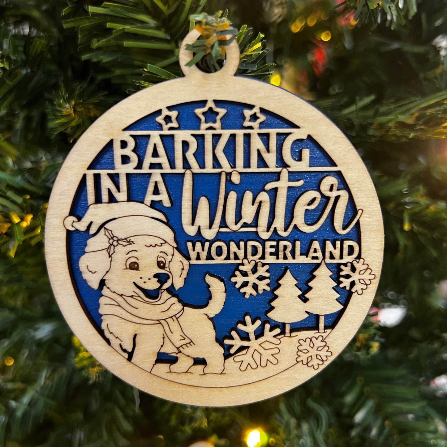 "Barking in a Winter Wonderland" Pawsome Wooden Layered Ornament
