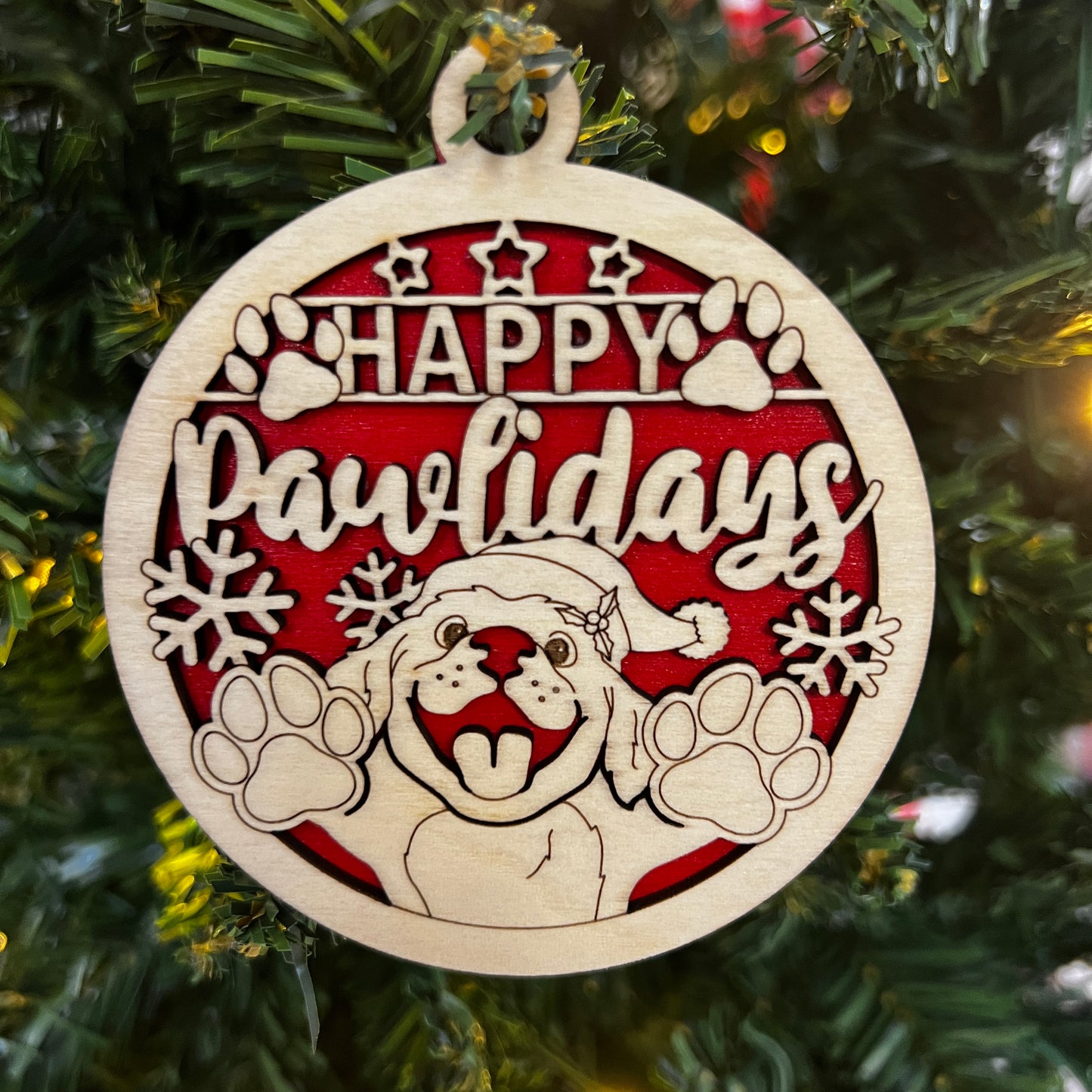 "Happy Pawlidays" Pawsome Wooden Layered Ornament