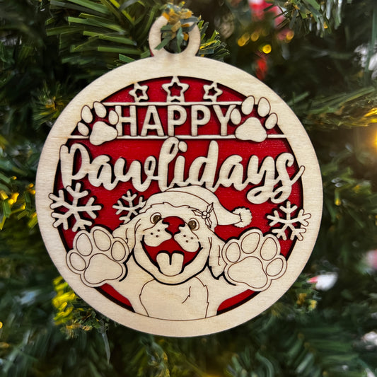 "Happy Pawlidays" Pawsome Wooden Layered Ornament
