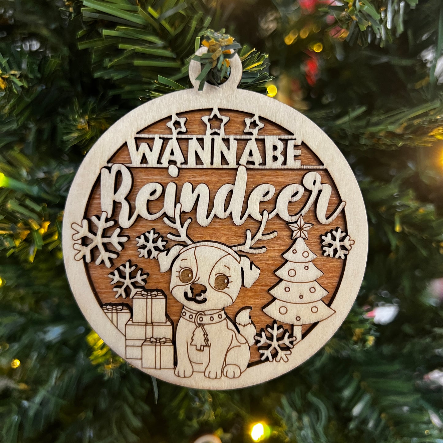 "Wannabe Reindeer" Pawsome Wooden Layered Ornament