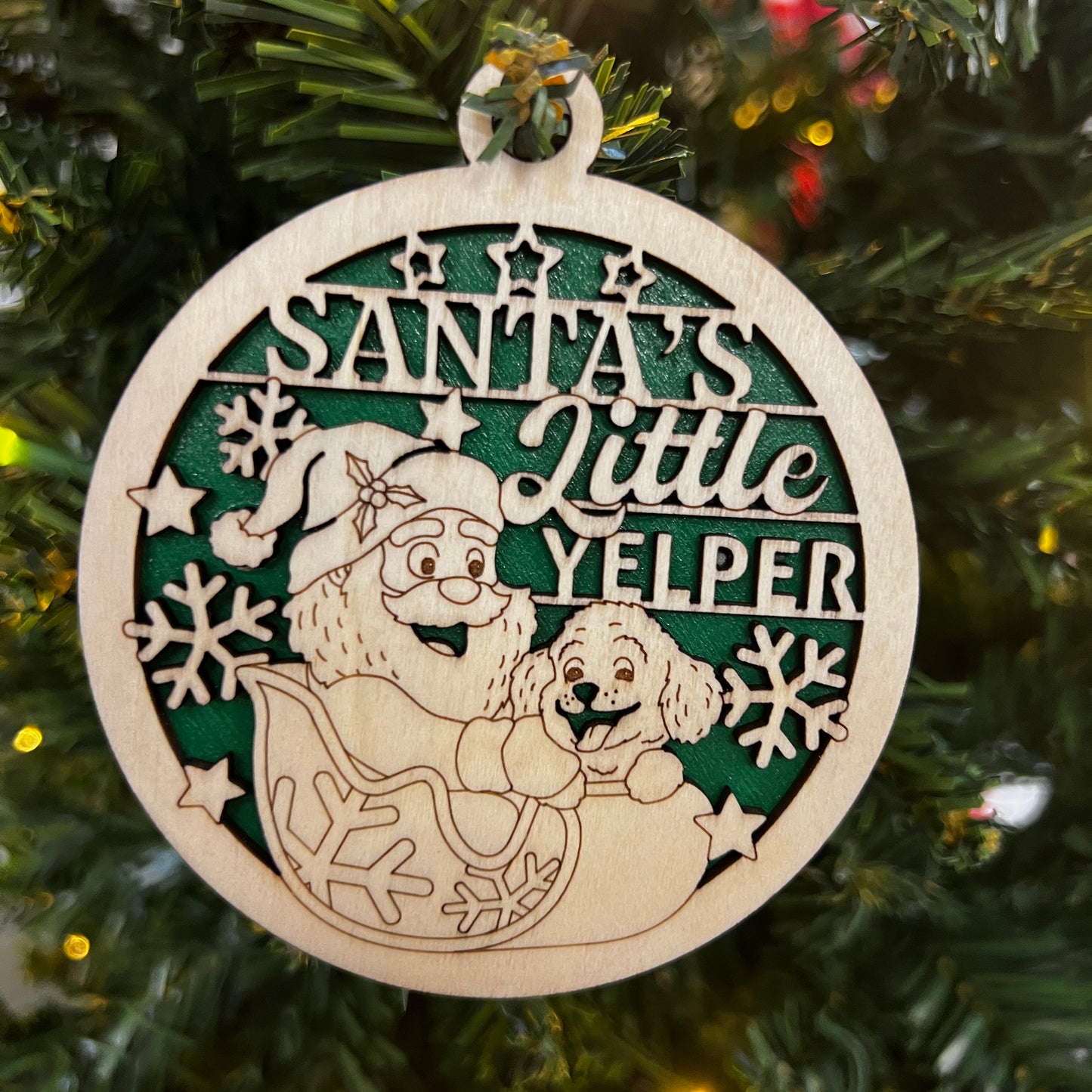 "Santas Little Yelper" Pawsome Wooden Layered Ornament