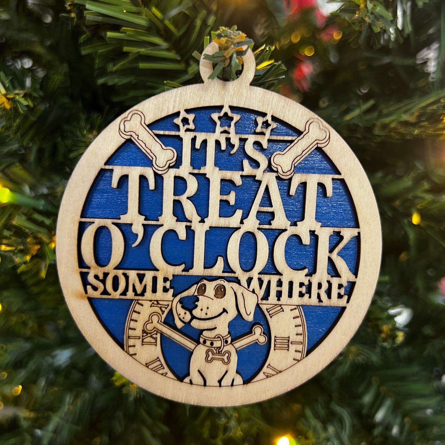 "It's Treat O' Clock Some Where" Pawsome Wooden Layered Ornament