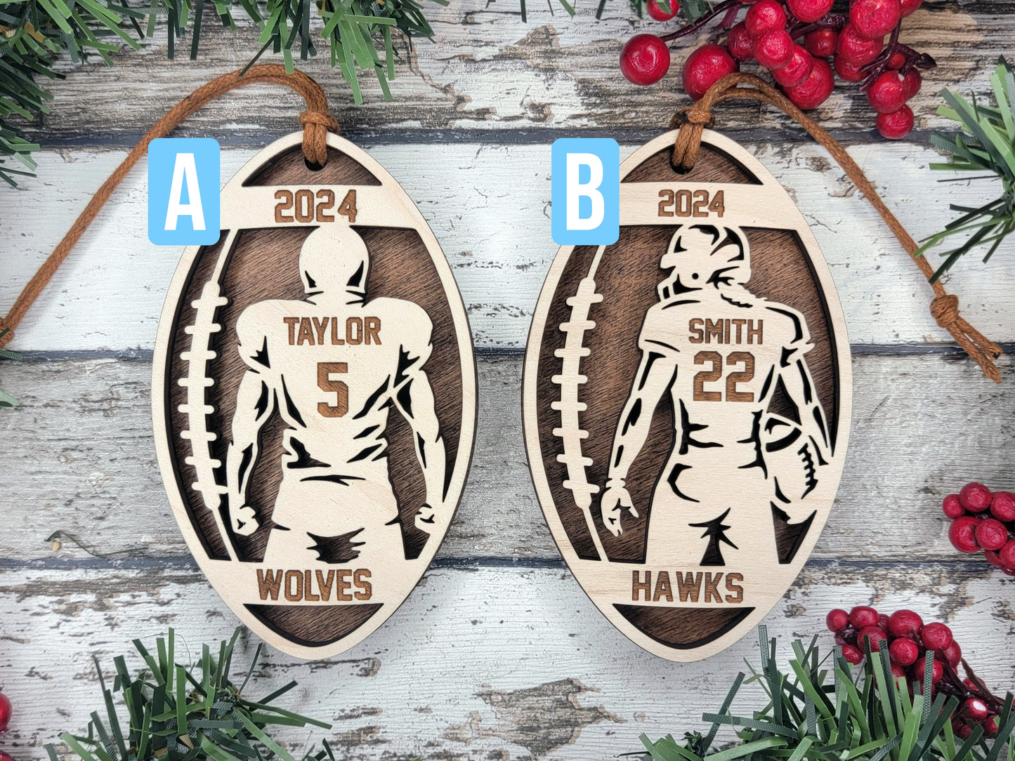 "FOOTBALL" Stadium Series Wooden Layered Ornament (Customizable)