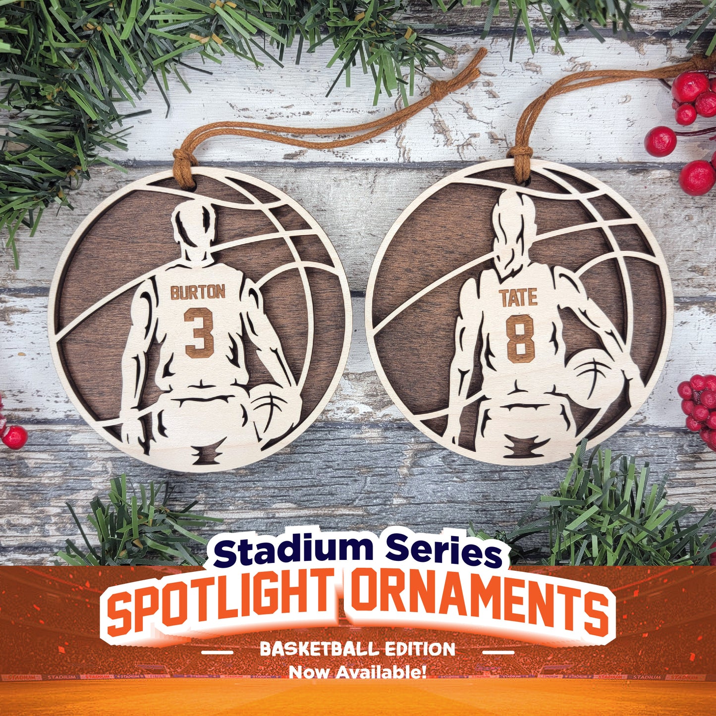 "BASKETBALL" Stadium Series Wooden Layered Ornament (Customizable)