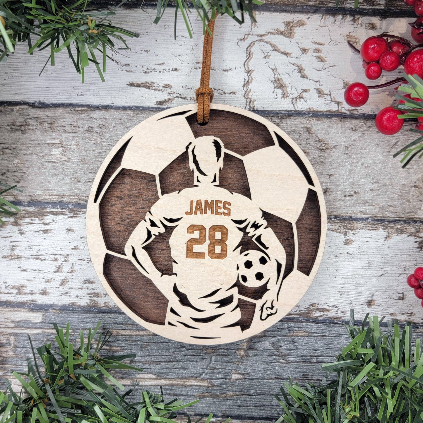 "SOCCER" Stadium Series Wooden Layered Ornament (Customizable)