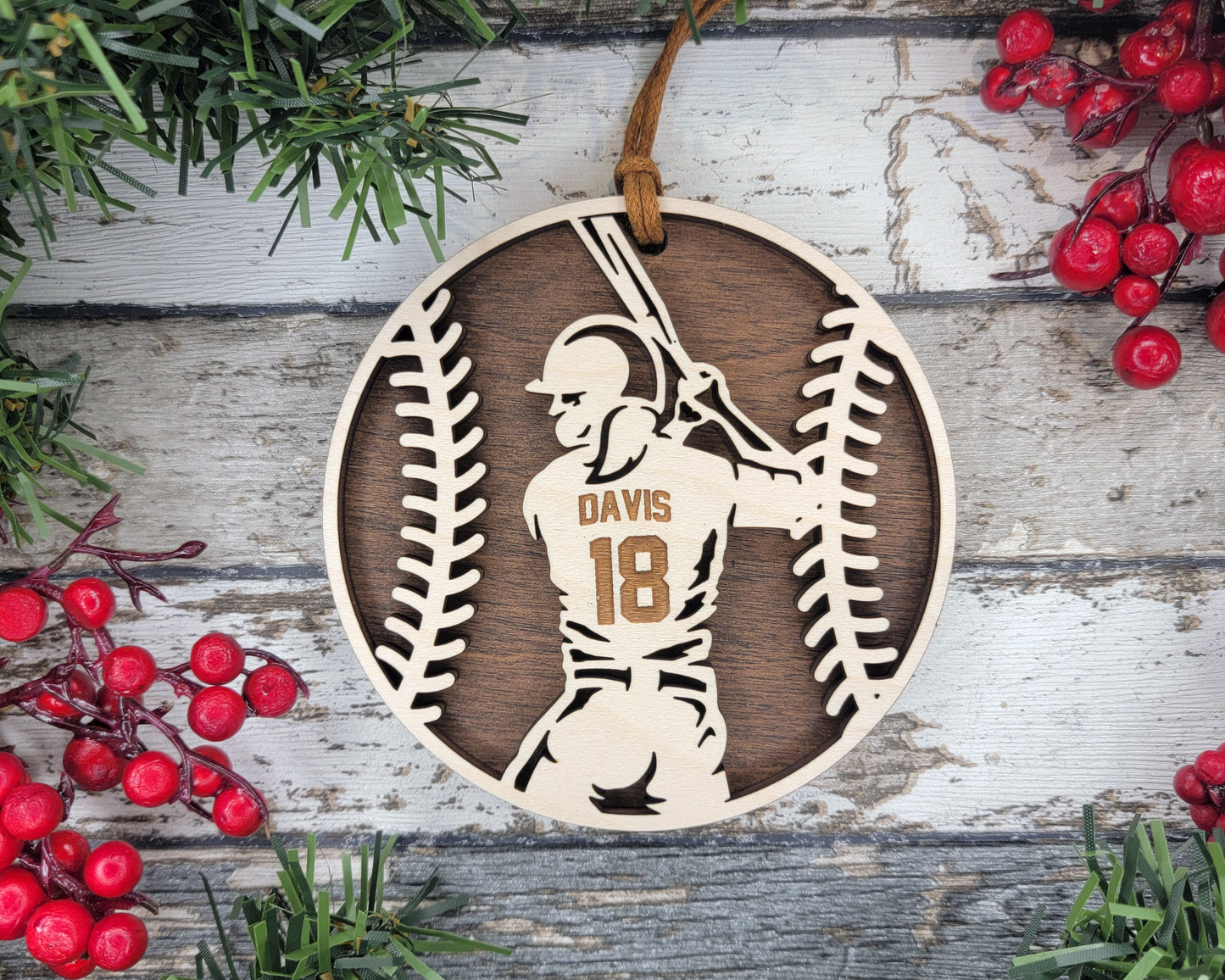 "SOFTBALL" Stadium Series Wooden Layered Ornament (Customizable)