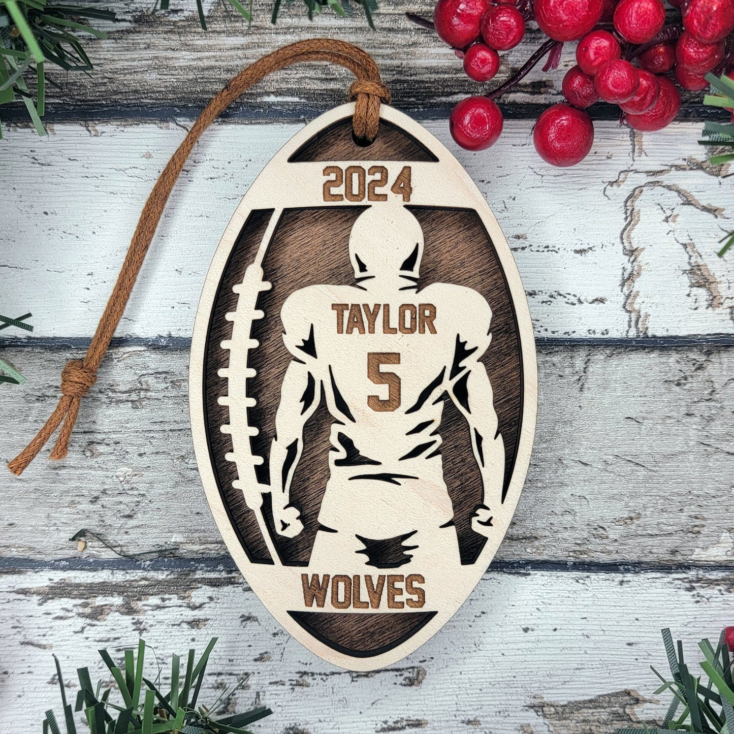 "FOOTBALL" Stadium Series Wooden Layered Ornament (Customizable)